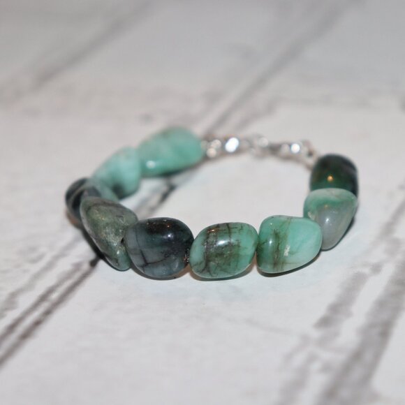 Beautiful natural green stone and silver beaded bracelet 7" NWOT - Picture 5 of 6